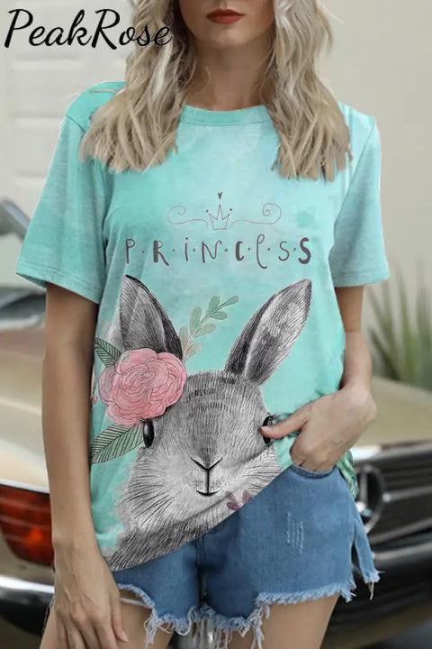 Happy Easter Day Bunny Princess Printed Round Neck T-Shirt T-Shirt