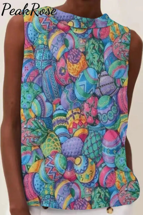 Happy Easter Day Colorful Eggs High Neck Tank S / Multicolor