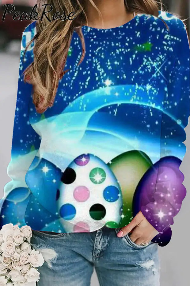 Happy Easter Day Colorful Eggs Starry Sky Sweatshirt S / Blue