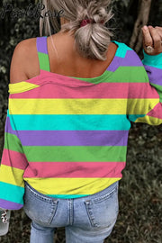 Happy Easter Day Colorful Eggs Stripe Off-Shoulder Blouse