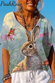 Happy Easter Day Floral Bunny Dolman Sleeves Tee S /