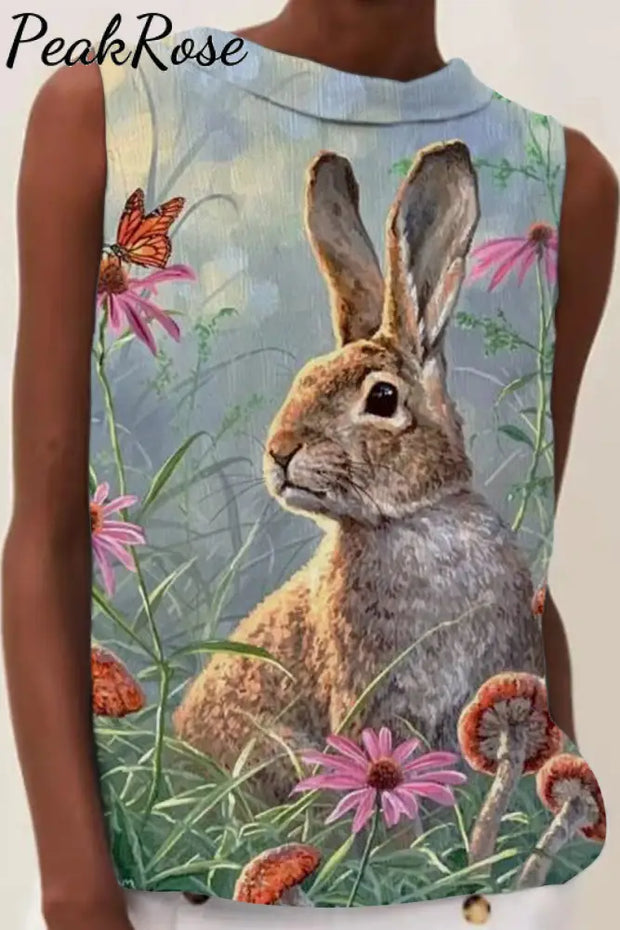 Happy Easter Day Floral Bunny High Neck Tank S /