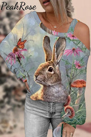 Happy Easter Day Floral Bunny Off Shoulder Blouse