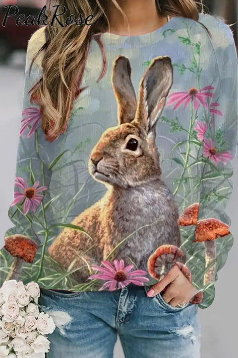 Happy Easter Day Floral Bunny Sweatshirt