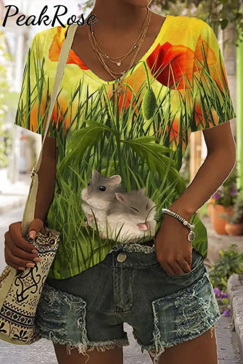 Happy Easter Day Floral Little Bunnies V Neck T-Shirt T-Shirt