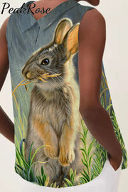 Happy Easter Day Floral Rabbit High Neck Tank