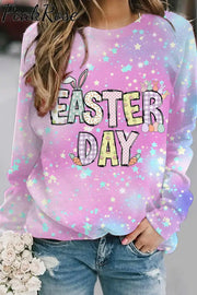 Happy Easter Day Pink Blue Gold Glitter Sweatshirt