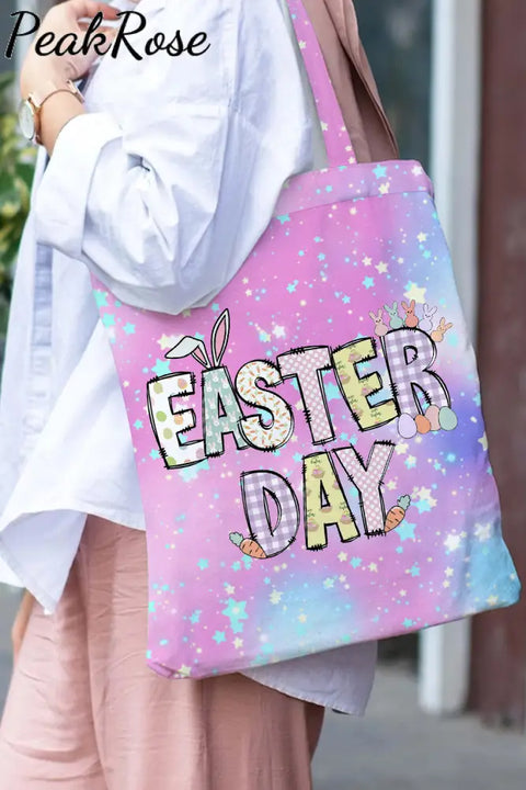 Happy Easter Day Pink Blue Gold Glitter Tote Bag