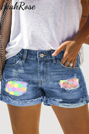 Happy Easter Egg Geometric Mosaic Cute Rabbit Truck Denim Shorts