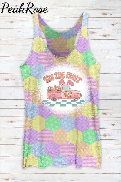 Happy Easter Egg Geometric Mosaic Cute Rabbit Truck Racerback Tank Top S / Multicolor