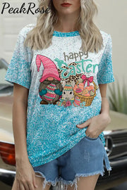 Happy Easter Gnomies Bunny Eggs Round Neck T-Shirt T-Shirt