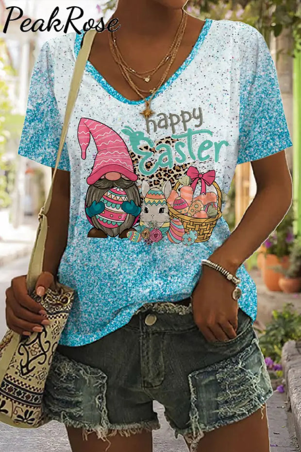 Happy Easter Gnomies Bunny Eggs V Neck T-Shirt T-Shirt