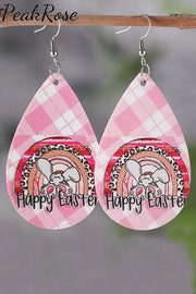 Happy Easter Rainbow Pink And White Plaid Drop Earrings