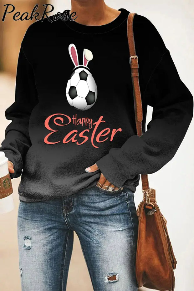 Happy Easter Soccer Eggs With Cute Bunny Ears Print Sweatshirt