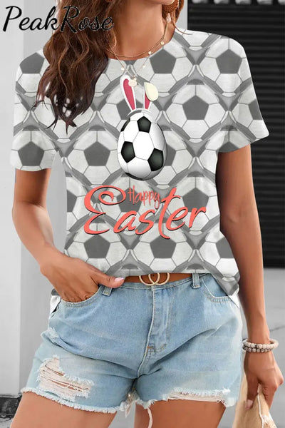 Happy Easter Soccer Eggs With Cute Bunny Ears T-Shirt T-Shirt