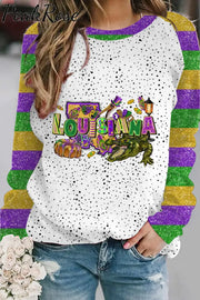 Happy Louisiana Mardi Gras Dinosaurs Sweatshirt S / Multicolor