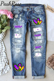 Happy Mardi Gras Heart Denim Jeans