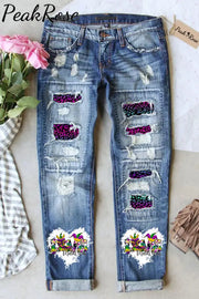 Happy Mardi Gras Love Denim Jeans