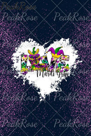 Happy Mardi Gras Love Print Cold Shoulder T-Shirt