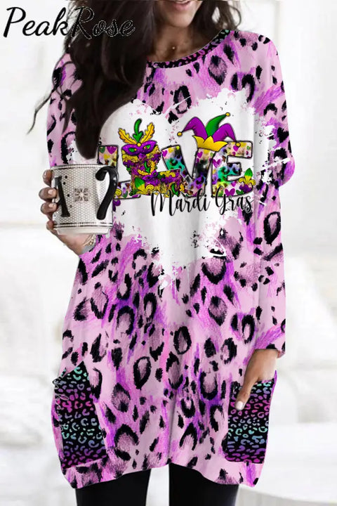 Happy Mardi Gras Love Tunic With Two Pockets