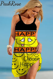 Happy Smiling Face Fashion Funny Beach Sleeveless Dress S / Yellow