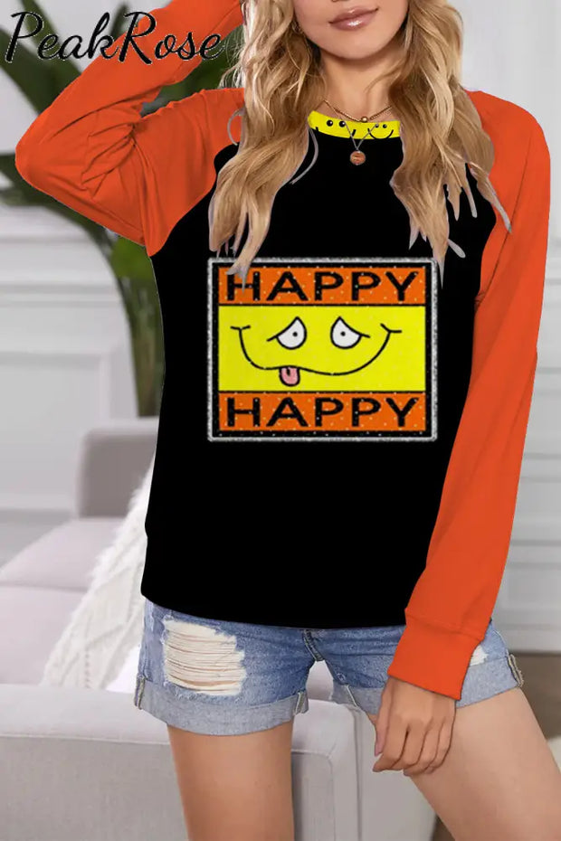 Happy Smiling Face Fashion Funny Long-Sleeved Pullover Sweatshirt