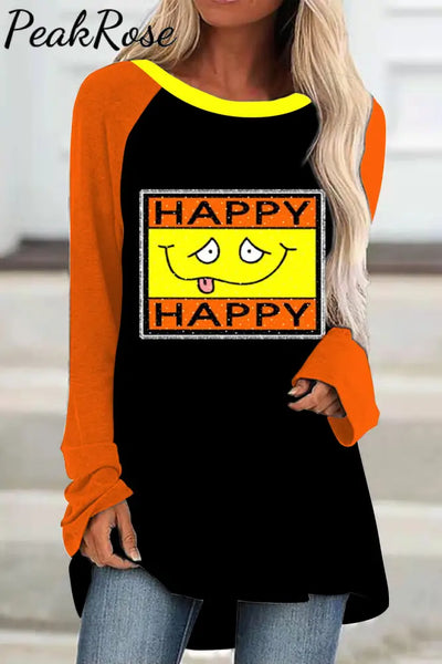 Happy Smiling Face Fashion Funny Loose Tunic S / Black