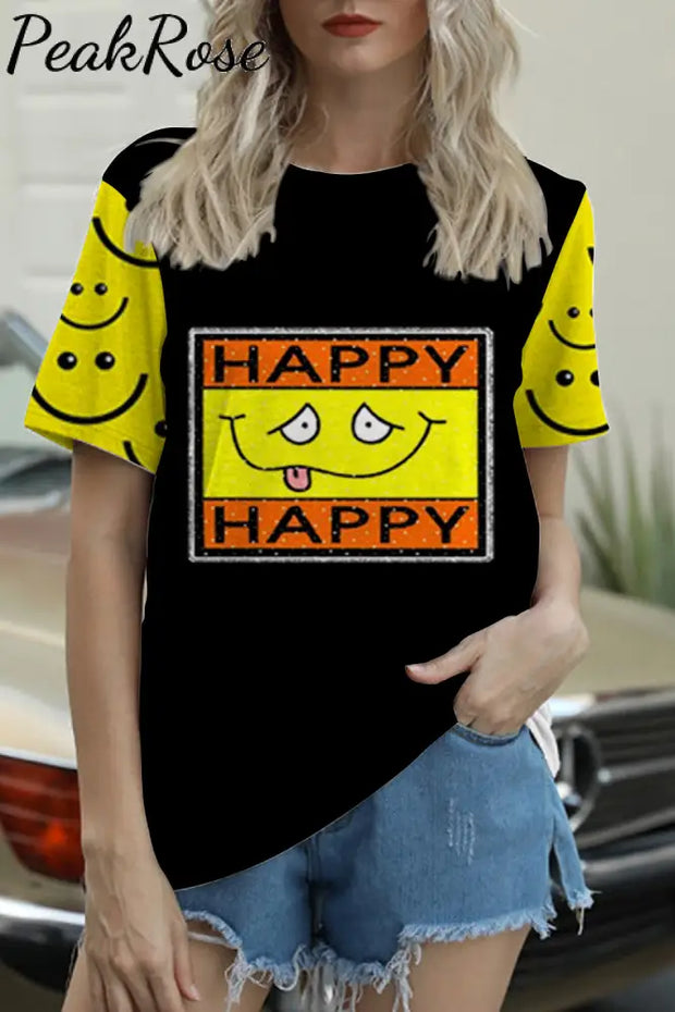 Happy Smiling Face Fashion Funny Vintage T-Shirt T-Shirt