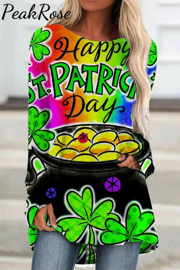 Happy St.patrick’s Day Children’s Illustration Hand-Painted Printed Tunic Green / S