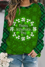 Happy St.patrick’s Day Lucky Wreath Check Panel Sweatshirt