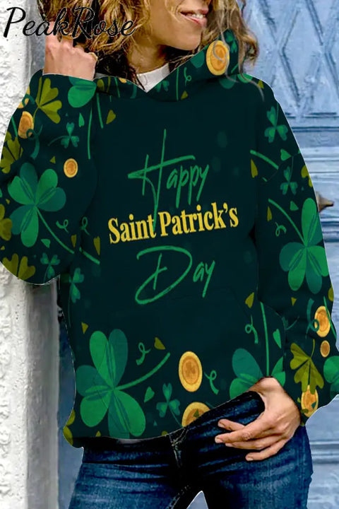 Happy St. Patricks Day Print Hoodie S / Dark Green