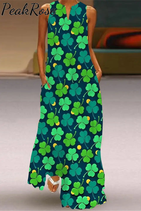 Happy St. Patricks Day Print Sleeveless Maxi Dress