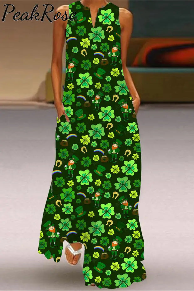 Happy St. Patricks Day Print Sleeveless Maxi Dress