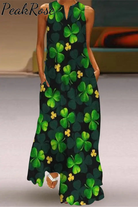 Happy St. Patricks Day Print Sleeveless Maxi Dress