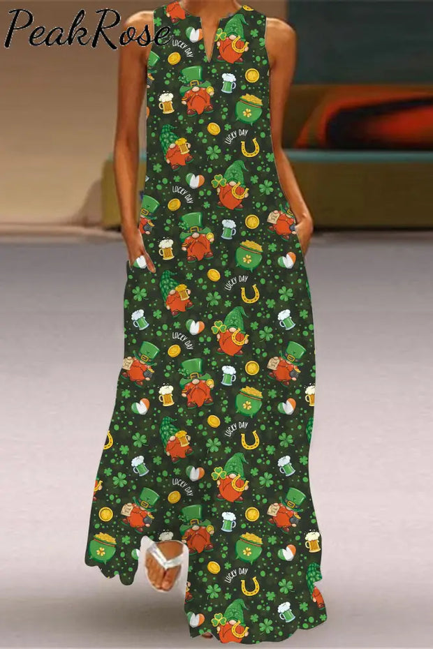 Happy St. Patricks Day Print Sleeveless Maxi Dress