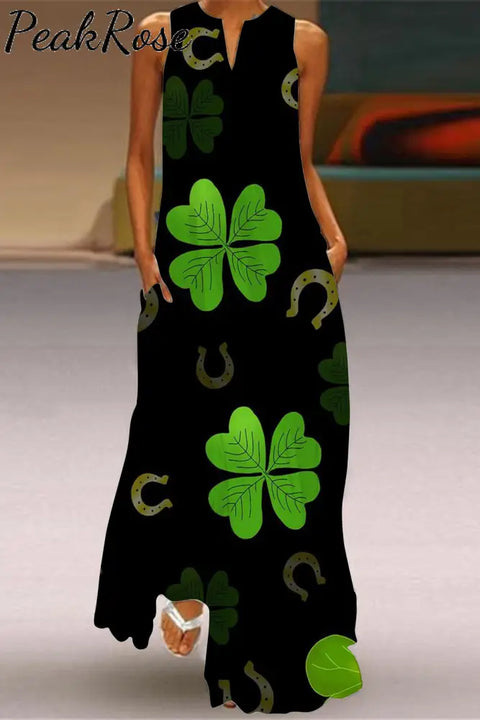 Happy St. Patricks Day Print Sleeveless Maxi Dress