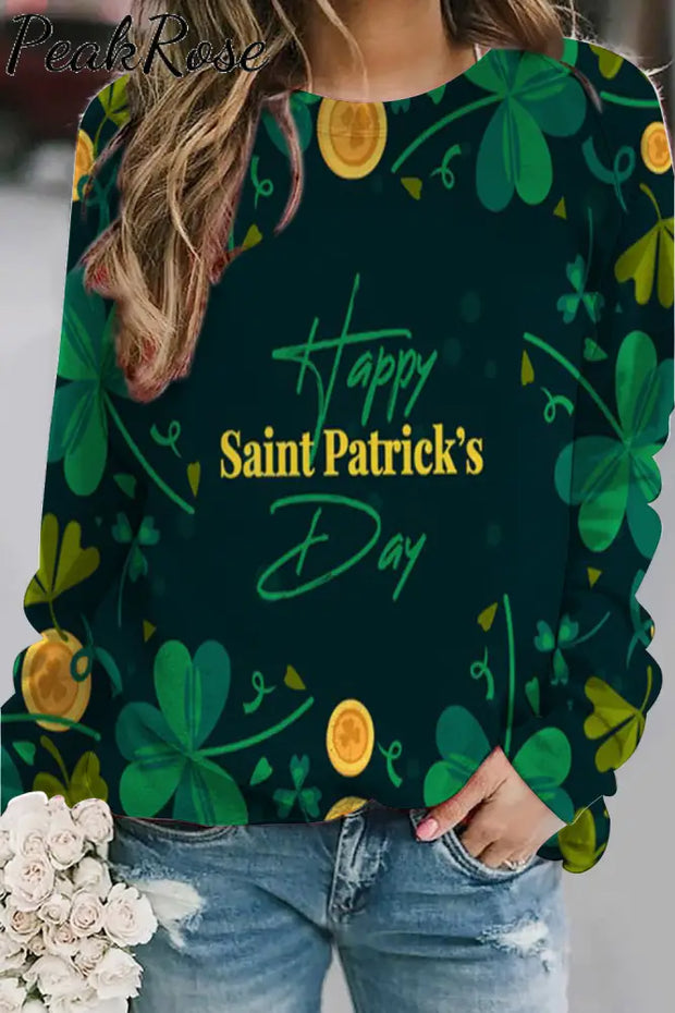 Happy St. Patricks Day Print Sweatshirt S / Dark Green