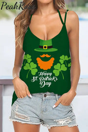 Happy St Patrick’s Day Scrambled Bearded Camisole Beach Halter Top S / Green Tops