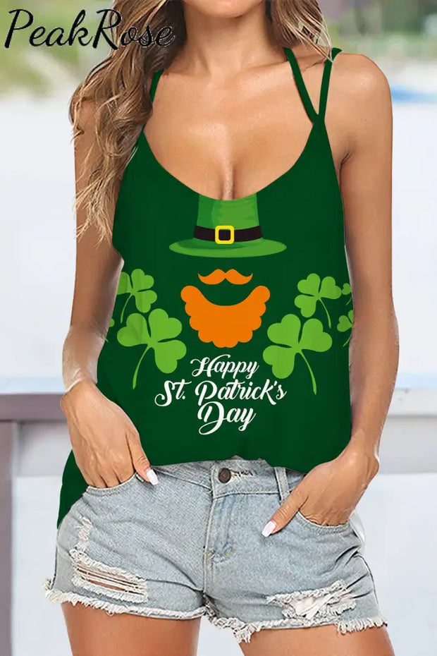 Happy St Patrick’s Day Scrambled Bearded Camisole Beach Halter Top Tops