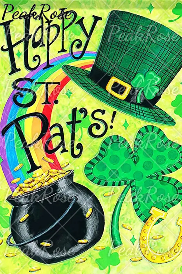 Happy St Pats! Hand-Painted Green Hat Clover Rainbow Print Jeans