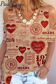 Happy Valentine’s Day Retro Cold Shoulder T-Shirt S / Beige