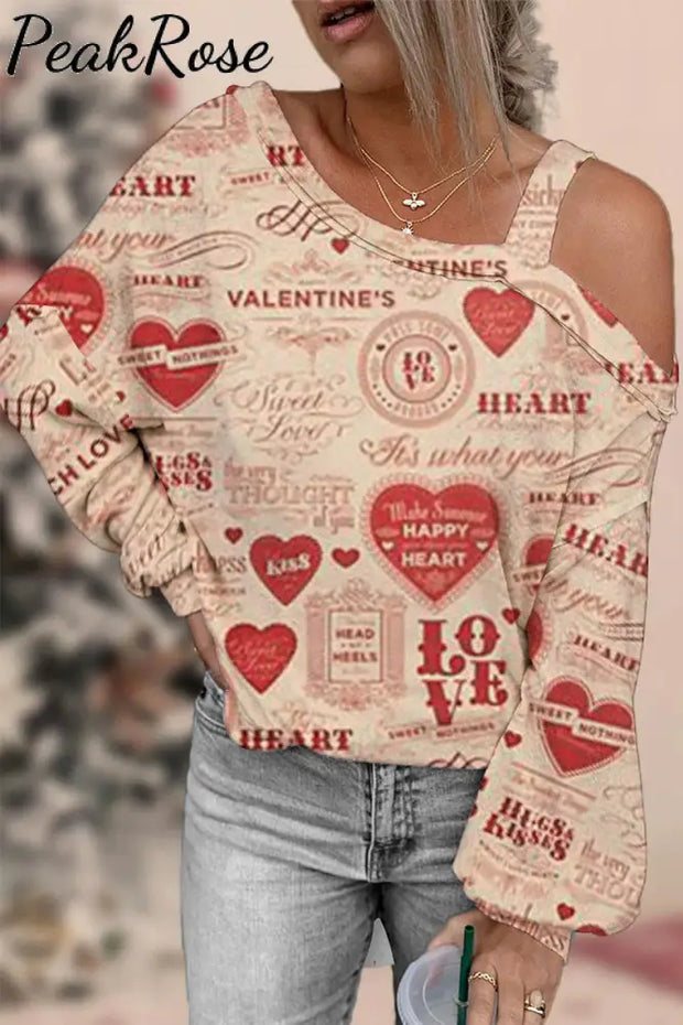 Happy Valentine’s Day Retro Off-Shoulder Blouse