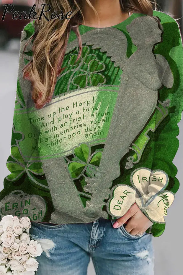 Harp Clover Four-Leaf Handwritten Letter Vintage Stamp Style Sweatshirt