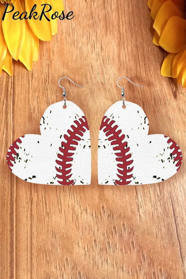 Heart Baseball Leather Earrings