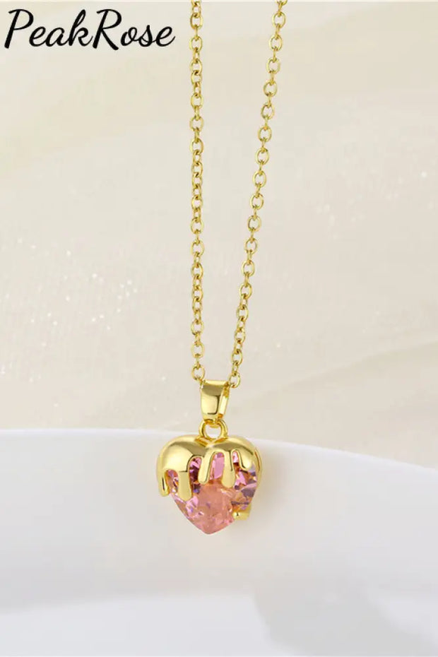 Heart Crystal Necklace One Size / Pink