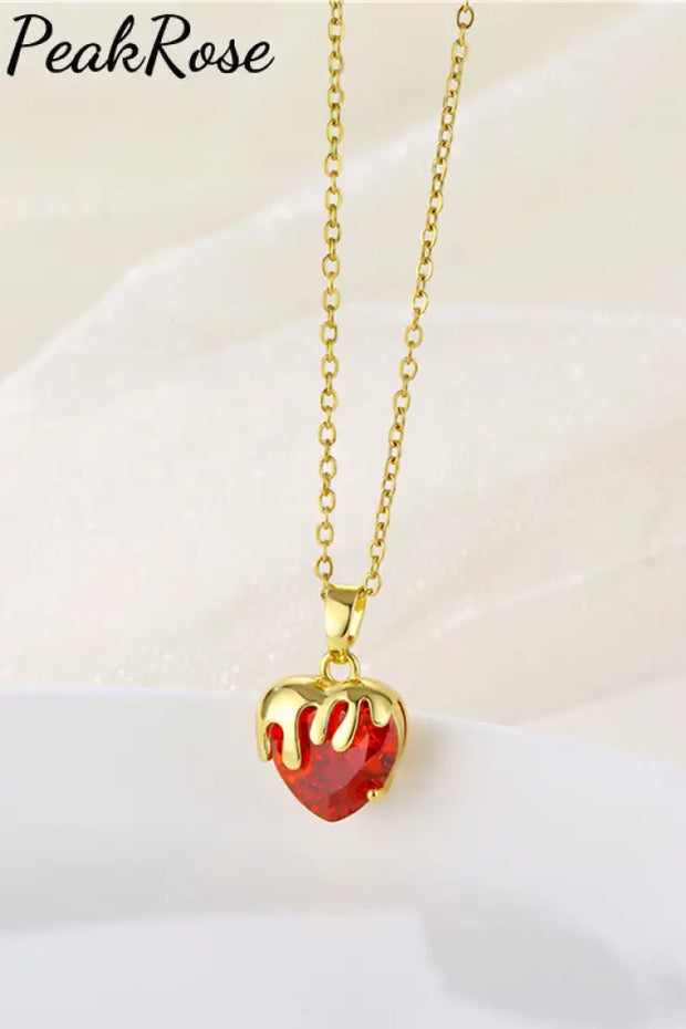 Heart Crystal Necklace One Size / Red