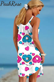 Heart Donuts Cakes Print Sleeveless Dress