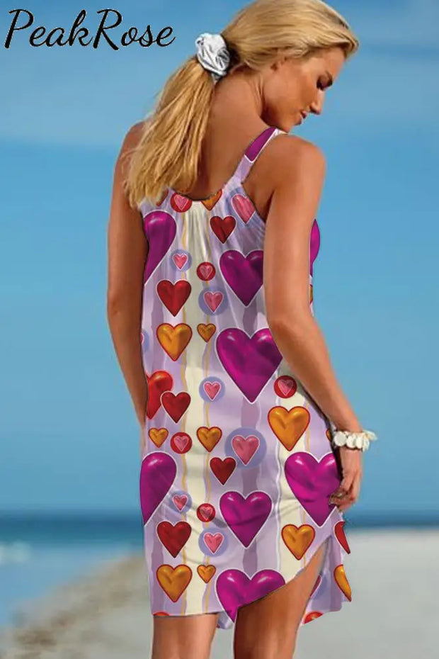 Heart Gradient Beach Sleeveless Dress