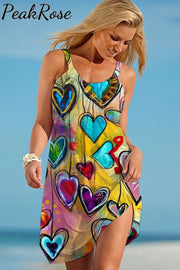 Heart Gradient Beach Sleeveless Dress S / Photo Color