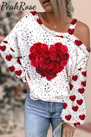 Heart Print Off-Shoulder Blouse